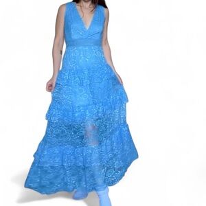 Elegant Blue Lace Maxi Dress